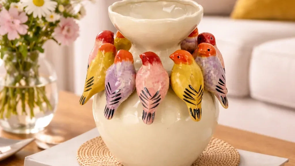 Vase med fargerike Fugler