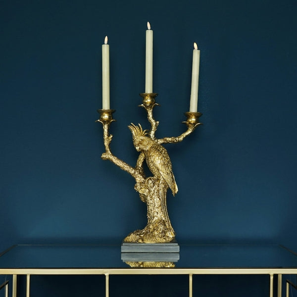 Papegøye på gren lysestake 1