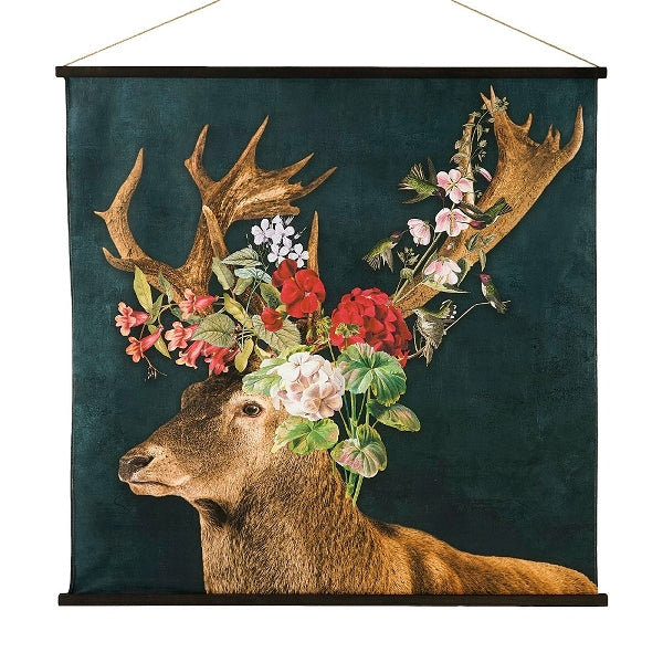 Kakemono Deer with flowers veggteppe 1