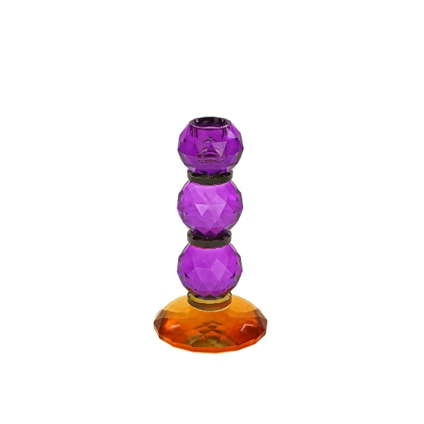 Fancy Crystal Lysestake lilla/orange Rund 17cm 1