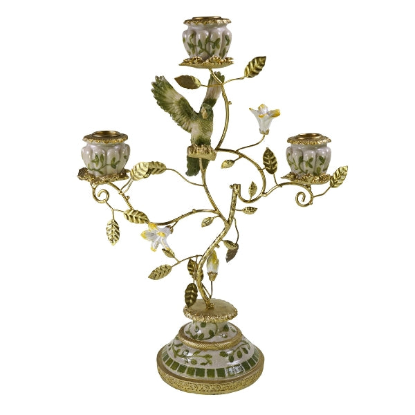 Papegøye Lysestake m 3 lys, Grønn 1