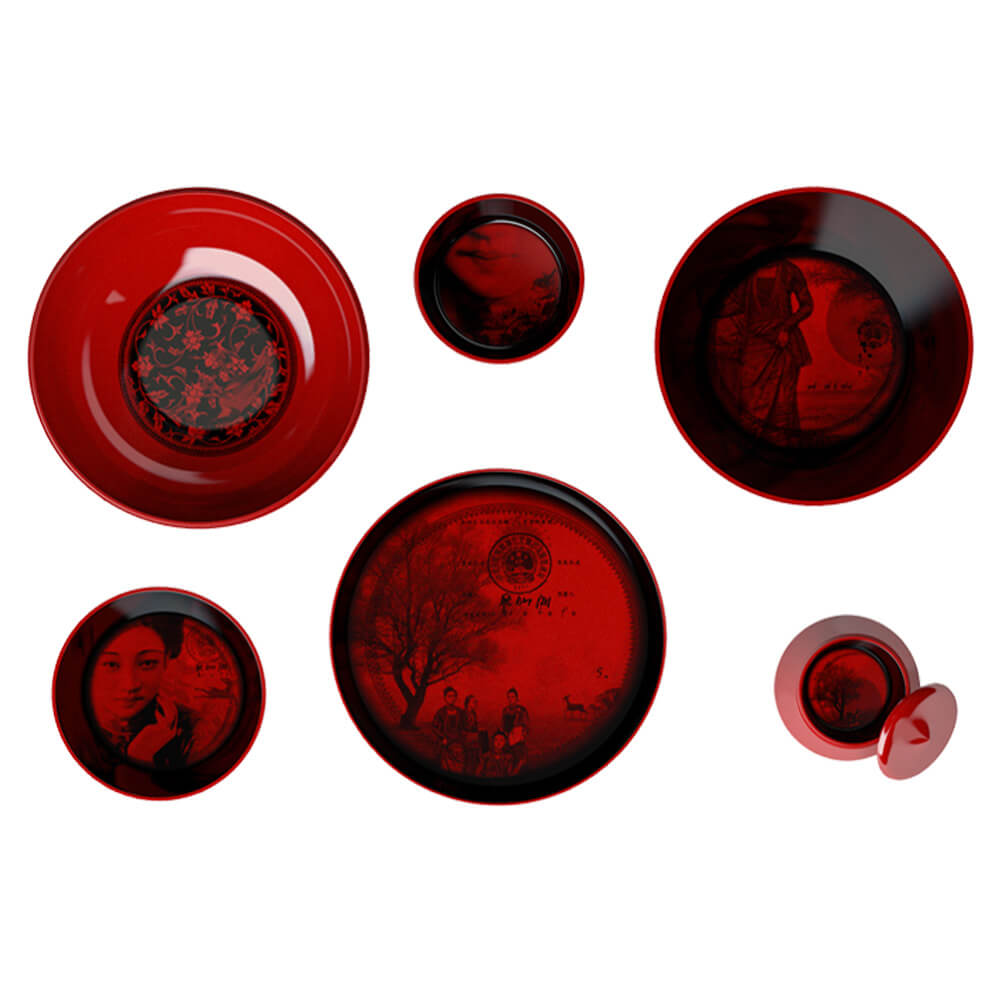 Ming vase - Stablebar sett av tallerkener  5