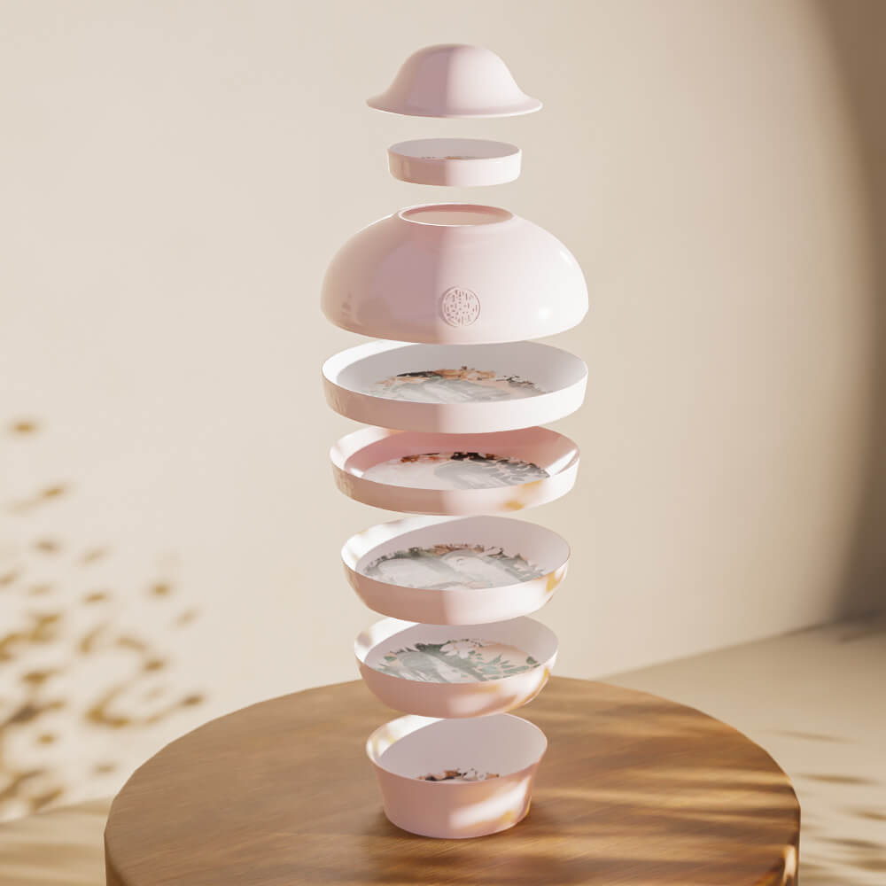 Qing vase - Stablebar sett av tallerkener  6