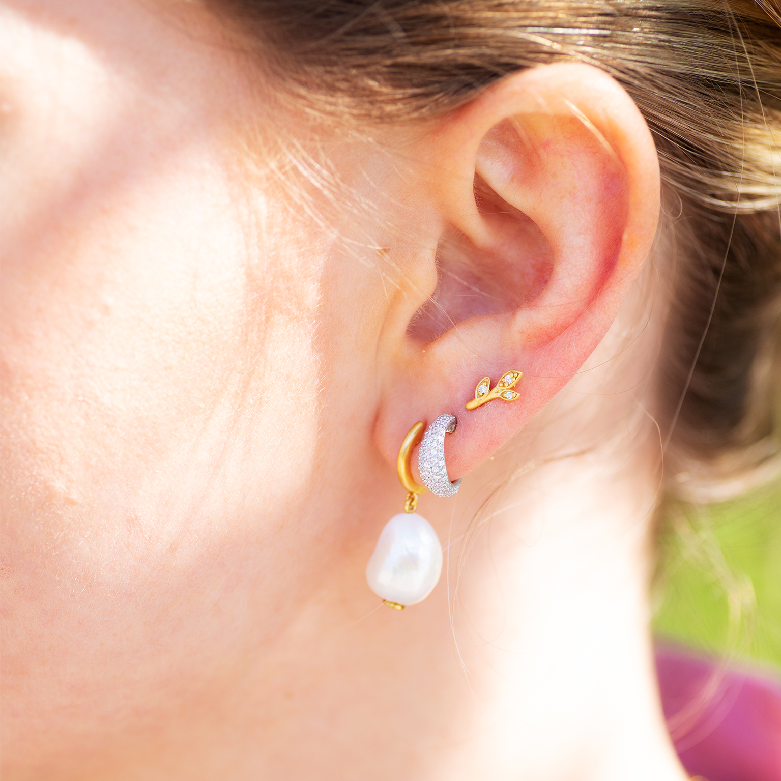 Jungle Ivy sparkle leaf ørestikker sølv 2