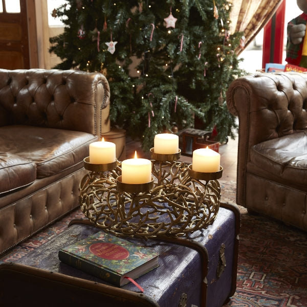 Wreath 4 Candle Holder Gold 3