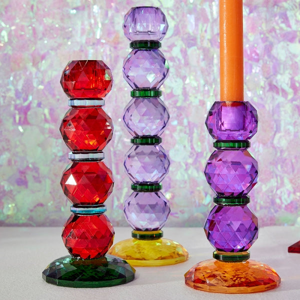 Fancy Crystal Lysestake rød/grønn Rund 22cm 2