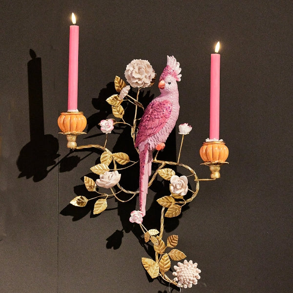 Stor Papegøye på vegg lysestake  Rosa/gold, 1