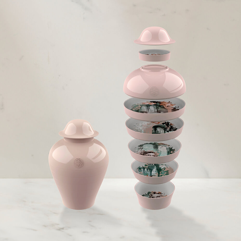 Qing vase - Stablebar sett av tallerkener  5