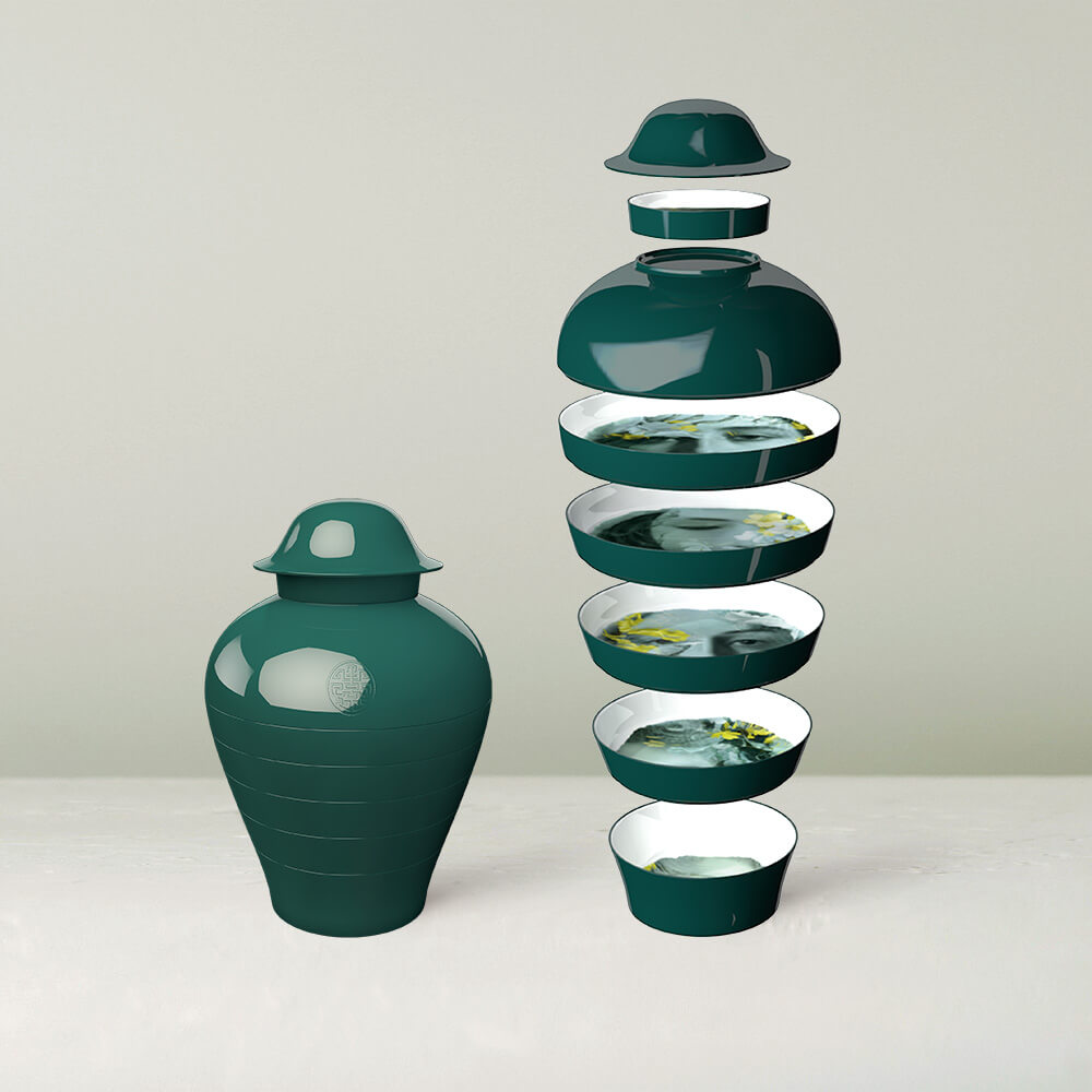Qing vase - Stablebar sett av tallerkener  1